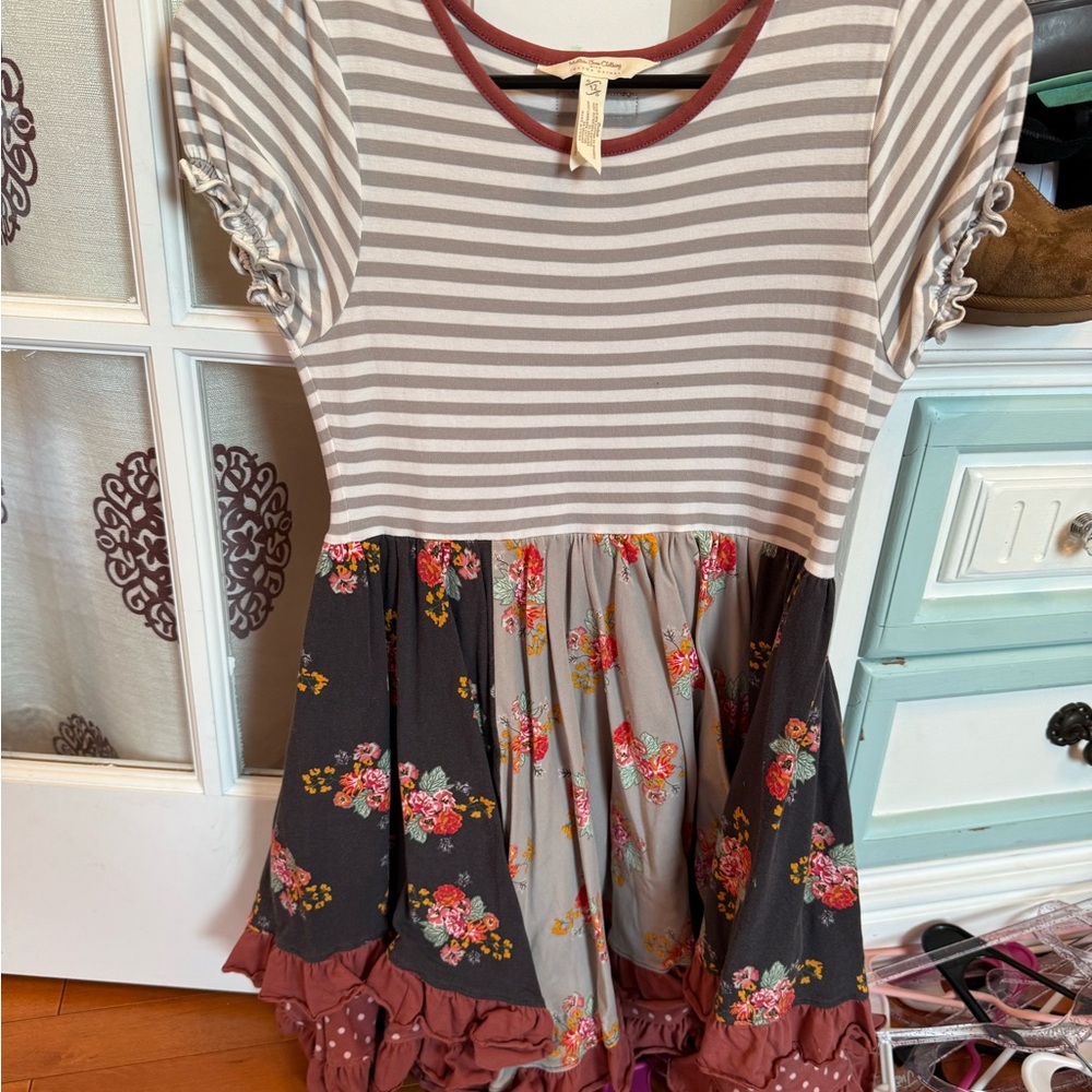 Matilda Jane Striped and Floral Dress - Burgundy and Gray